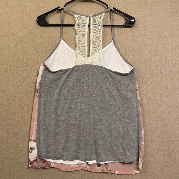 Maurices Blouse Women's Small Pink & Gray Floral Sleeveless - Picture 7 of 12